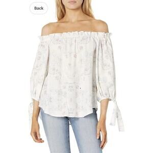 BCBGMAXAZRIA Gardenia Garden Off Shoulder Floral Top Linen Blend Boho Sz XS‎
